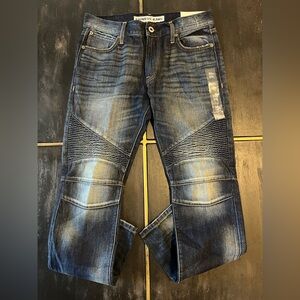 Express Men's Blue Slim Straight Moto Jeans